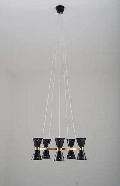 Alf Svensson Copy of Swedish Midcentury Chandelier in Brass and Metal by Alf Svensson