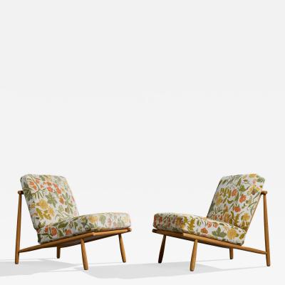 Alf Svensson Lounge Chairs with Beech and Fabric Sweden 1960s