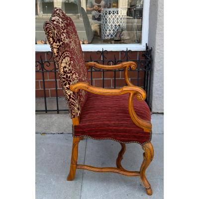 Alfonso Marina Alfonso Marina Treviso II Red Cut Velvet Throne Arm Chair 1 of 2 Available