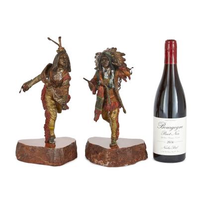 Alfonzo Titze Pair of patinated bronze Native American figures after Kauba
