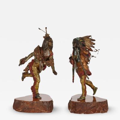 Alfonzo Titze Pair of patinated bronze Native American figures after Kauba
