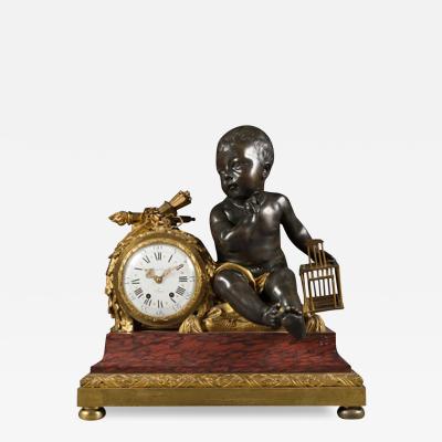 Alfred Beurdeley A LARGE FRENCH GILT BRONZE ROUGE MARBLE MANTEL CLOCK BY ALFRED BEURDELEY