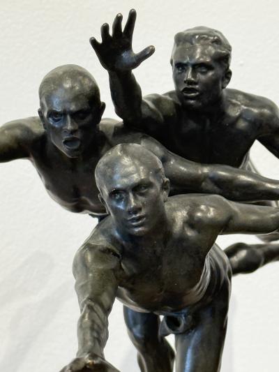 Alfred Boucher Au But To the Goal Alfred Boucher Bronze Group of Three Runners