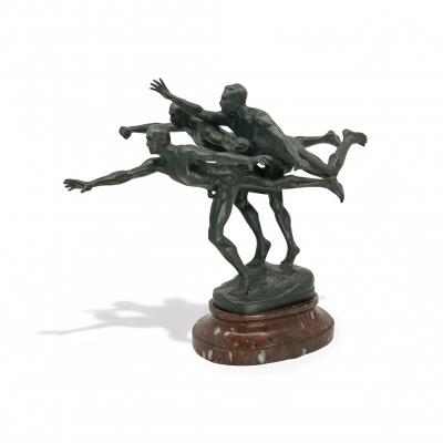 Alfred Boucher Au But To the Goal Alfred Boucher Bronze Group of Three Runners