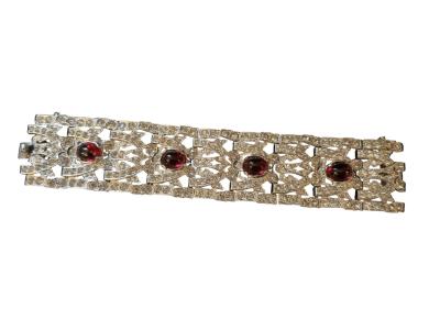 Alfred Boucher STUNNING ART DECO RUBY GLASS CABOCHON RHINESTONE FUR CLIP MATCHING BRACELET