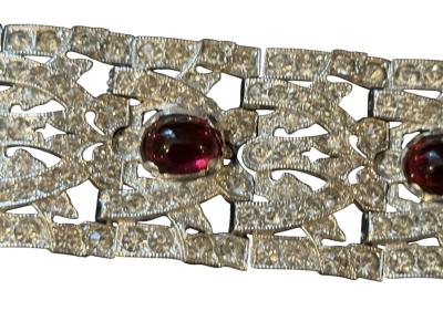 Alfred Boucher STUNNING ART DECO RUBY GLASS CABOCHON RHINESTONE FUR CLIP MATCHING BRACELET