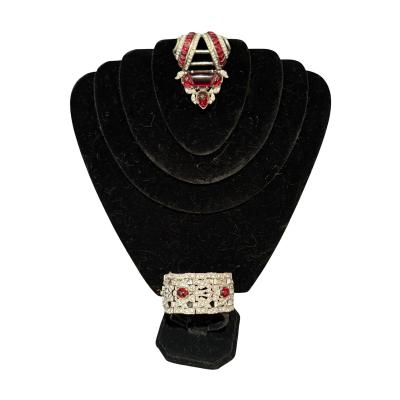 Alfred Boucher STUNNING ART DECO RUBY GLASS CABOCHON RHINESTONE FUR CLIP MATCHING BRACELET