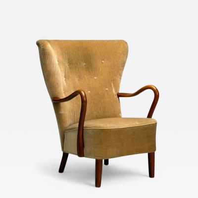 Alfred Christensen Alfred Christensen Danish Modern Mohair Beech Lounge Chair Denmark 1940s