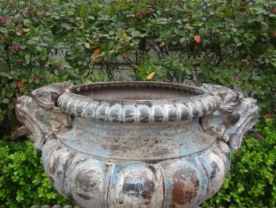 Alfred Corneau Pair of 19th Century French Cast Iron Garden Urns Attributed to Alfred Corneau