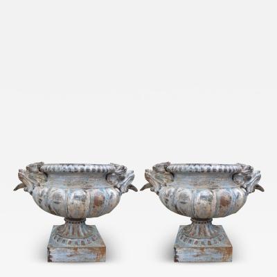 Alfred Corneau Pair of 19th Century French Cast Iron Garden Urns Attributed to Alfred Corneau