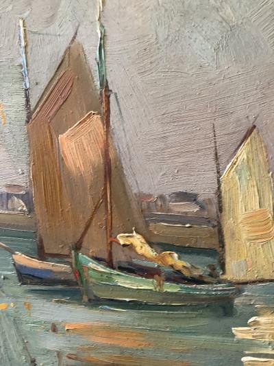 Alfred Genasi Post Impressionist oil of Sailboats in Brittany
