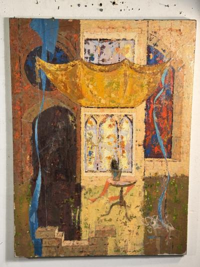 Alfred Jackson ABSTRACT EXRESSIONIST INTERIOR SCENE PAINTING IN THE MANNER OF ALFRED JACKSON