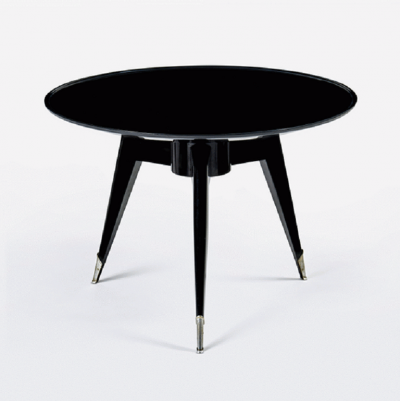 Alfred Porteneuve BLACK LACQUERED WOOD AND SILVER BRONZE SIDE TABLE BY ALFRED PORTENEUVE