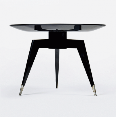 Alfred Porteneuve BLACK LACQUERED WOOD AND SILVER BRONZE SIDE TABLE BY ALFRED PORTENEUVE