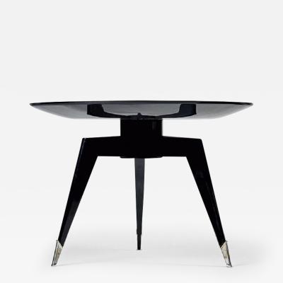 Alfred Porteneuve BLACK LACQUERED WOOD AND SILVER BRONZE SIDE TABLE BY ALFRED PORTENEUVE