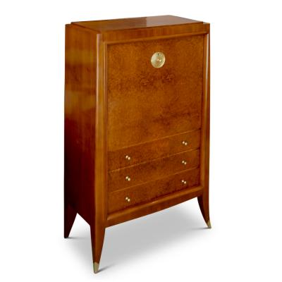 Alfred Porteneuve Secretaire and Cabinet Duo in Cherry and Burl by Alfred Porteneuve