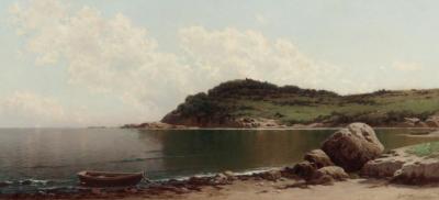 Alfred Thompson Bricher COASTAL SCENE WITH ROWBOAT by Alfred T Bricher