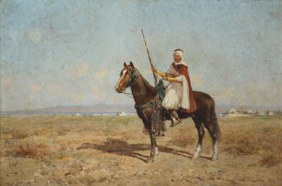 Alfred Wordsworth Thompson Antique Orientalist equestrian oil painting by Wordsworth Thompson