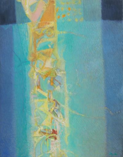 Alfredo Aya Vitrales al Alba Abstract Painting With Pastel Colors Blue Turquoise Azul