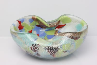 Alfredo Barbini Alfredo Barbini Art Glass Bowl with Colored Canes and Flecks Italy 1960