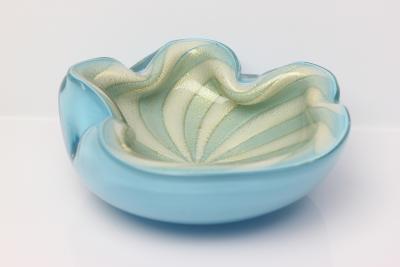 Alfredo Barbini Alfredo Barbini Blue Art Glass Bowl with Gold Fleck Italy 1960