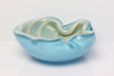 Alfredo Barbini Alfredo Barbini Blue Art Glass Bowl with Gold Fleck Italy 1960