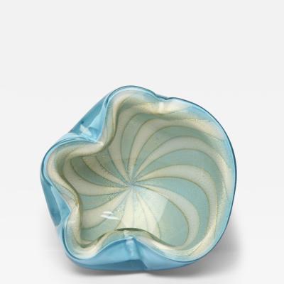 Alfredo Barbini Alfredo Barbini Blue Art Glass Bowl with Gold Fleck Italy 1960