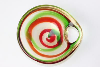 Alfredo Barbini Alfredo Barbini Murano Multicolor Gold Fleck Spiral Art Glass Bowl 1950 Italy