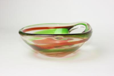 Alfredo Barbini Alfredo Barbini Murano Multicolor Gold Fleck Spiral Art Glass Bowl 1950 Italy