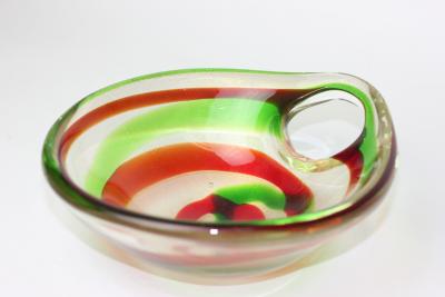 Alfredo Barbini Alfredo Barbini Murano Multicolor Gold Fleck Spiral Art Glass Bowl 1950 Italy