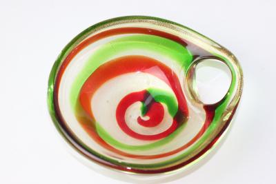 Alfredo Barbini Alfredo Barbini Murano Multicolor Gold Fleck Spiral Art Glass Bowl 1950 Italy