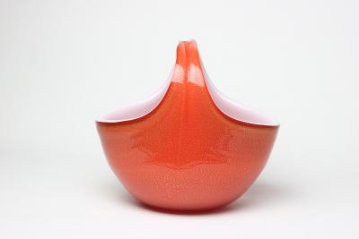 Alfredo Barbini Alfredo Barbini Orange with Gold Flack Basket type Art Glass Vase 1950 Italy