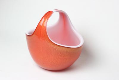 Alfredo Barbini Alfredo Barbini Orange with Gold Flack Basket type Art Glass Vase 1950 Italy