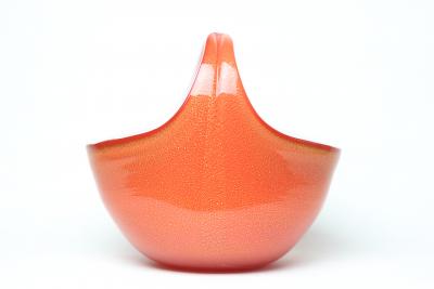 Alfredo Barbini Alfredo Barbini Orange with Gold Flack Basket type Art Glass Vase 1950 Italy