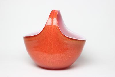 Alfredo Barbini Alfredo Barbini Orange with Gold Flack Basket type Art Glass Vase 1950 Italy