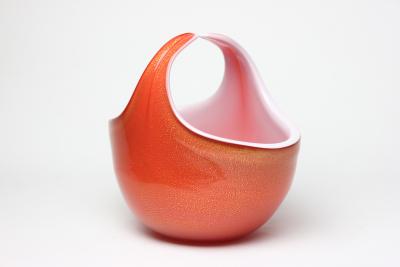 Alfredo Barbini Alfredo Barbini Orange with Gold Flack Basket type Art Glass Vase 1950 Italy