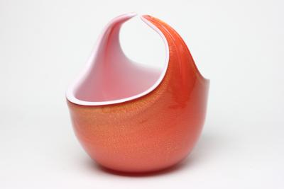 Alfredo Barbini Alfredo Barbini Orange with Gold Flack Basket type Art Glass Vase 1950 Italy