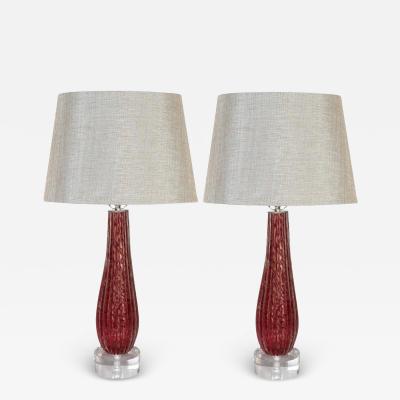 Alfredo Barbini Alfredo Barbini Style Red Murano Glass Lamp with Gold Leaf Inclusions 1950s
