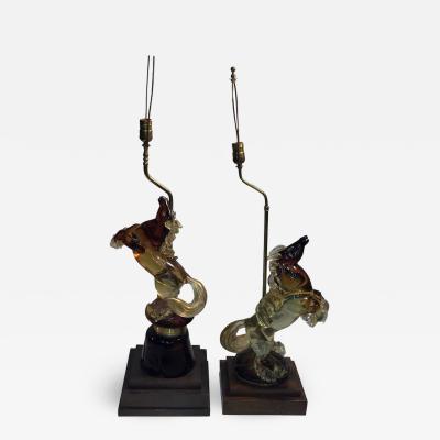 Alfredo Barbini Pair of Barbini Fancy Stallion Murano Lamps