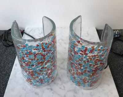 Alfredo Barbini Pair of Lamps Art Glass by Barbini Murano Italy 1980s