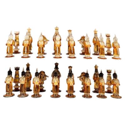 Alfredo Barbini Rare Chess Set Composed of 32 Solid Amber Glass Pieces Barbini Pauly C