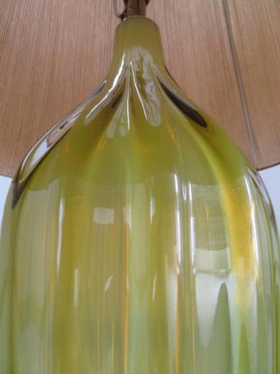 Alfredo Barbini Stunning Alfredo Barbini Yellow Ribbed Murano Glass Table Lamp Gold Flecks