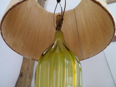 Alfredo Barbini Stunning Alfredo Barbini Yellow Ribbed Murano Glass Table Lamp Gold Flecks
