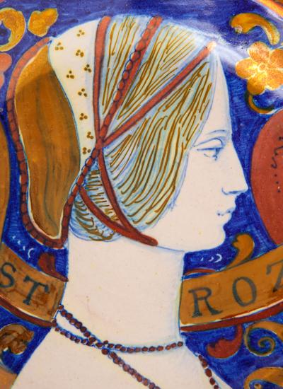 Alfredo Santarelli Majolica Decorative Plate by Alfredo Santarelli Depicting Nonnina Strozzi