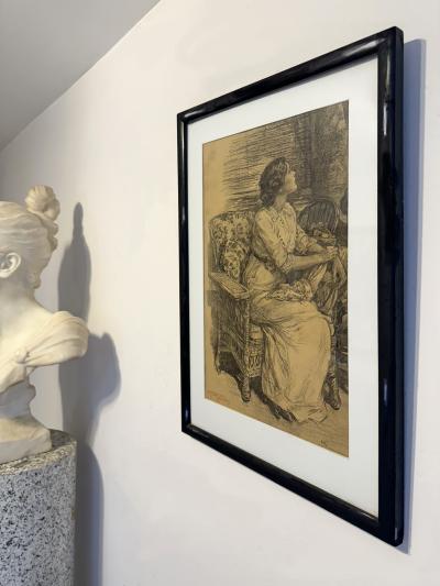 Alice Barber Mrs Charles H Stephens Stephens Attractive Young Woman Sitting in Chair and Looking Upwards in Domestic Setting