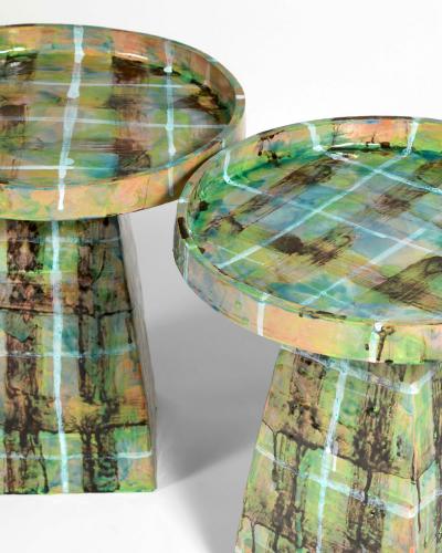 Alice Gavalet Untitled Pair of Green Tartan Gueridons 2025