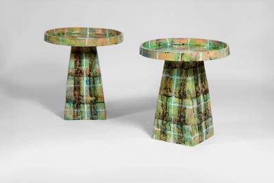 Alice Gavalet Untitled Pair of Green Tartan Gueridons 2025