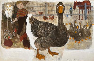 Alice and Martin Provensen Duck in Farm with Horse Goat and Chickens Childrens book illustration