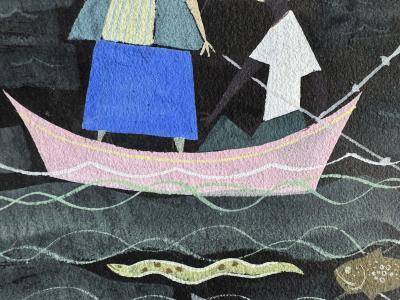 Alice and Martin Provensen Mid Century Fairy Tale Childrens Book Illustration Girl in a Boat Signed