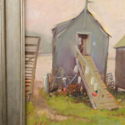 Alison Hill American Late 20th Century Fishing shacks painting 